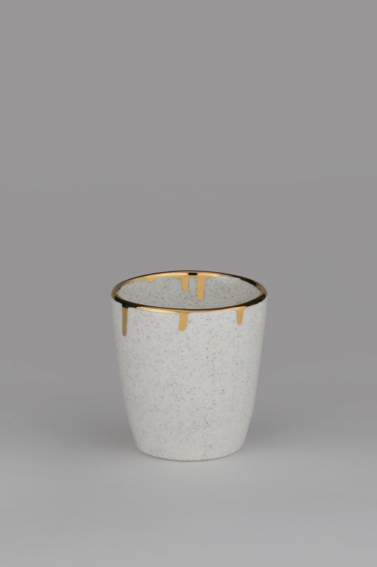 Small Tumbler with Gold Drip Rim Speckled White