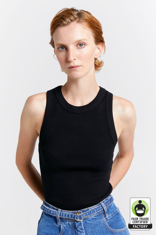 Cotton Ribbed Singlet Black