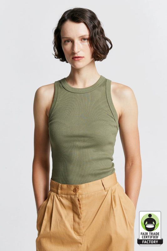 Cotton Ribbed Singlet Khaki