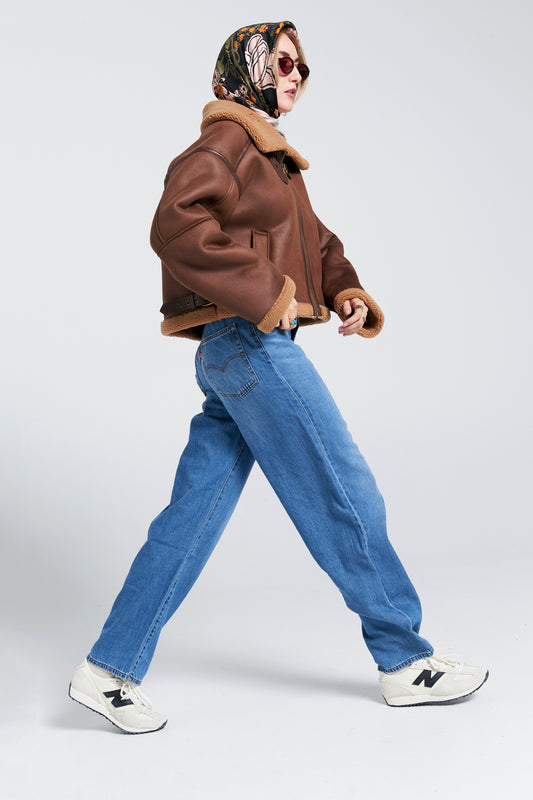 Cropped Aviator Jacket Brown/Chestnut
