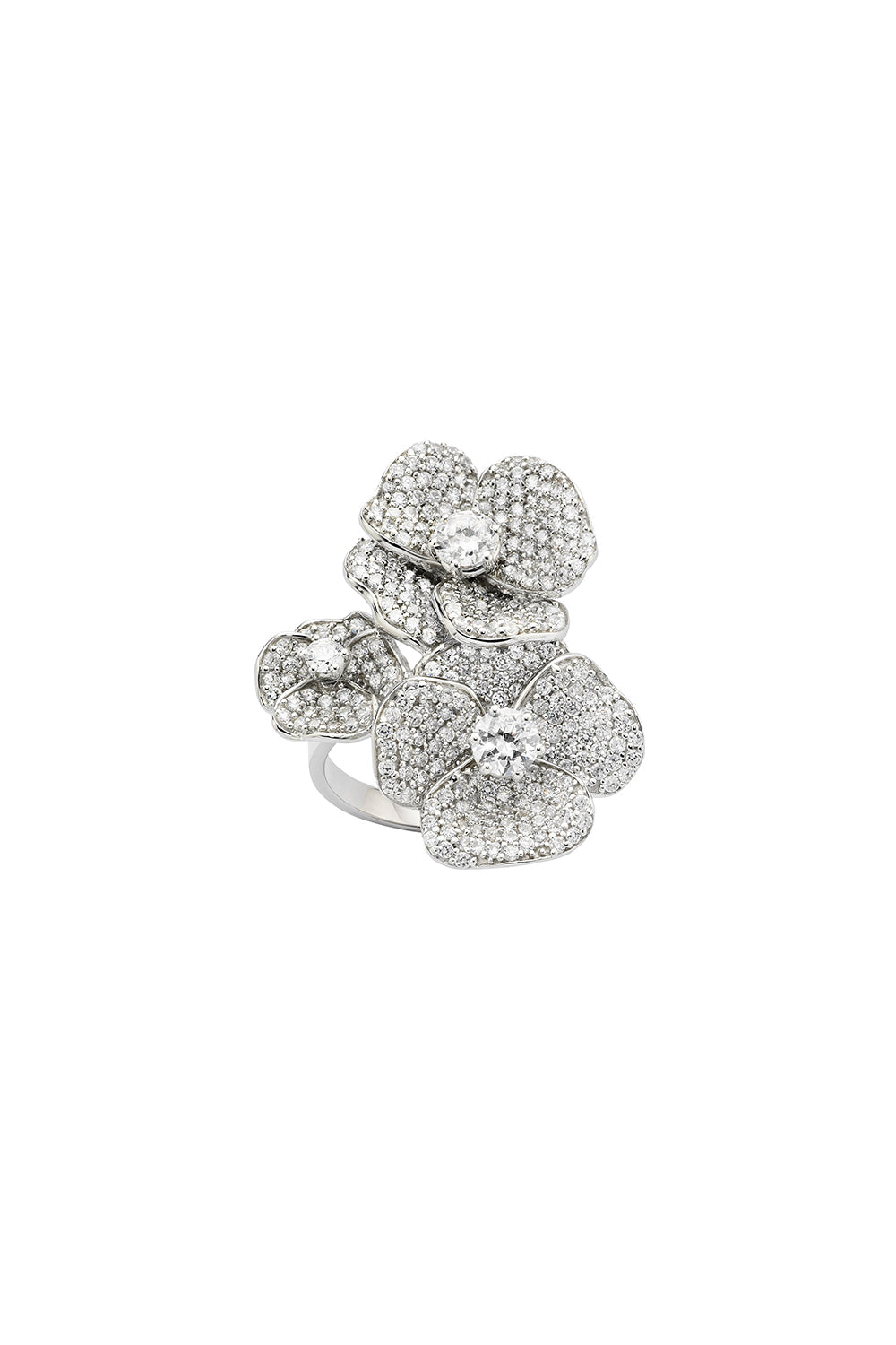 Diamond Triple Pansy Ring, 9ct White Gold, 3.68ct Diamond