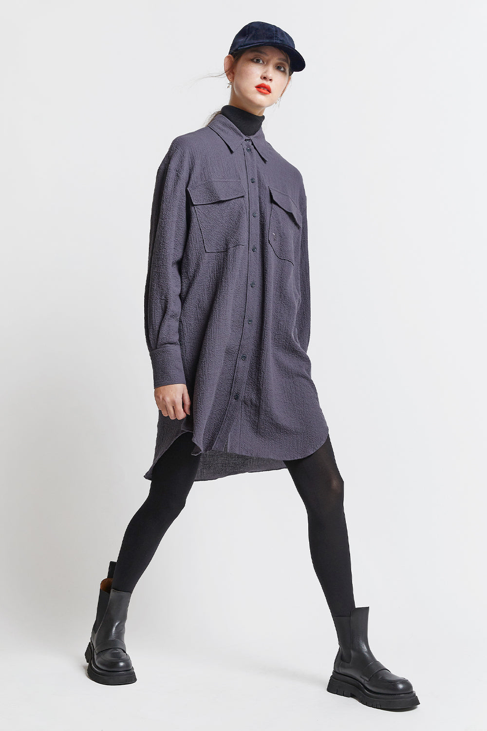 Eleanor Organic Cotton Shirt Dress Charcoal