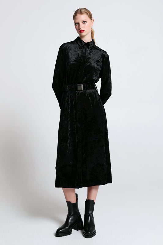 Electric Velvet Shirt Dress Black