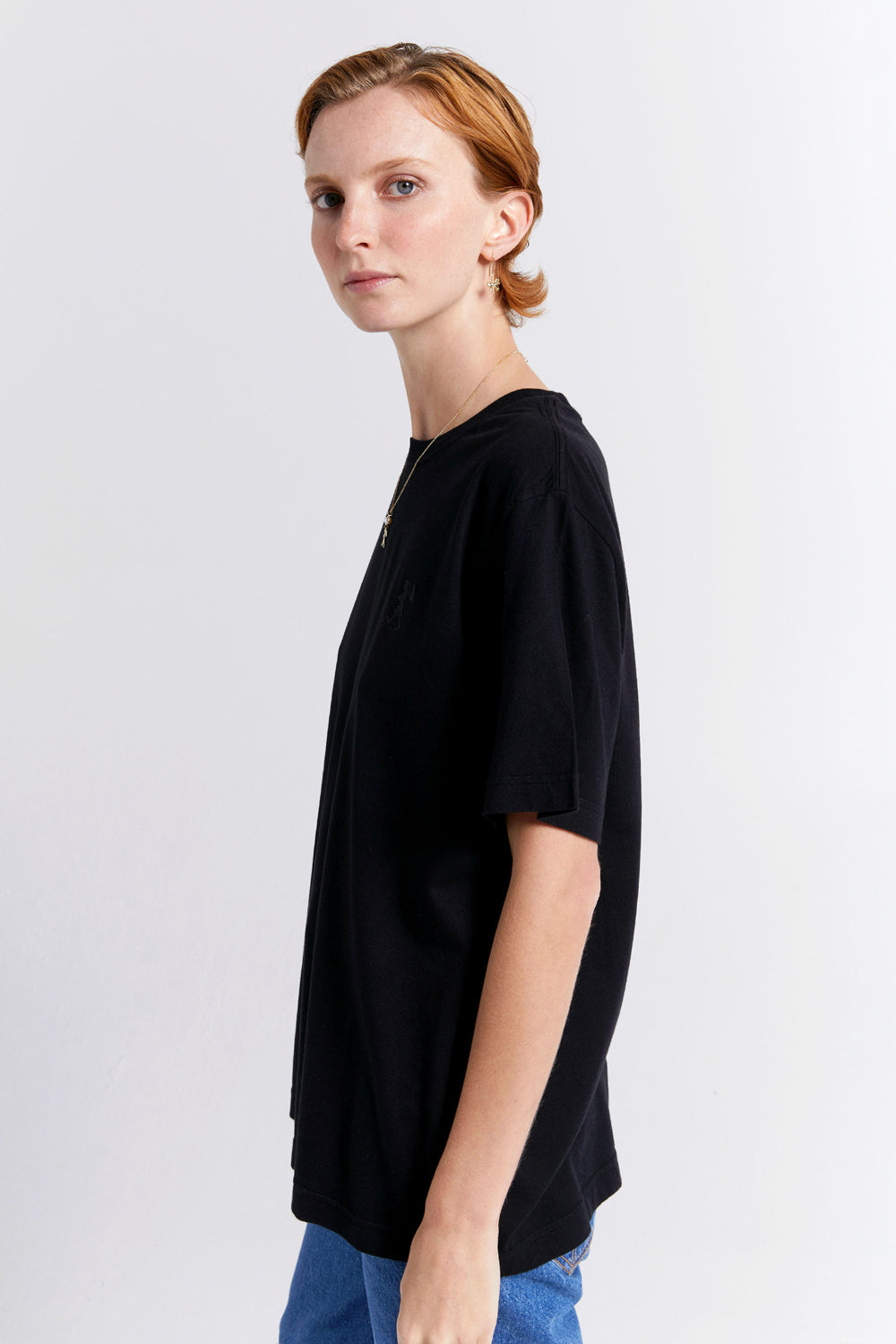 Embroidered Runaway Girl Classic Organic Cotton T-Shirt Black