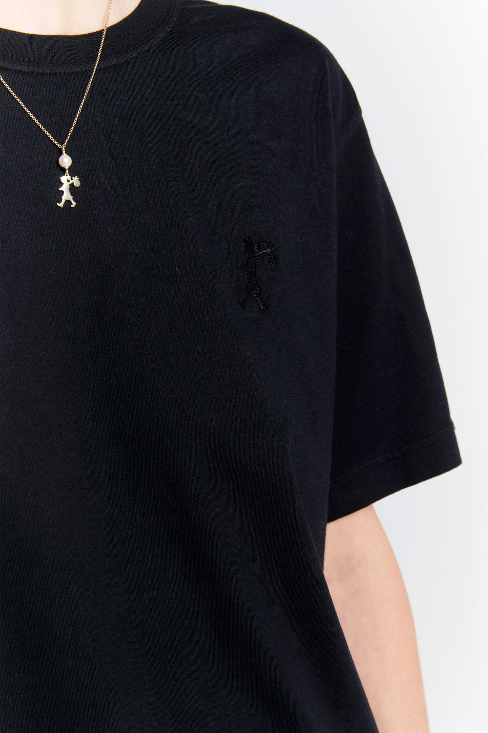 Embroidered Runaway Girl Classic Organic Cotton T-Shirt Black