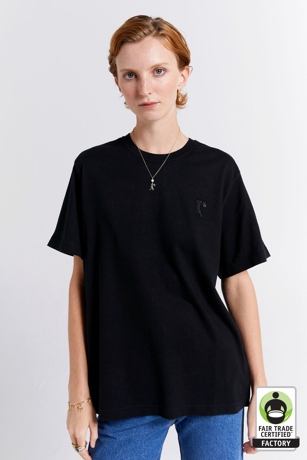 Embroidered Runaway Girl Classic Organic Cotton T-Shirt Black