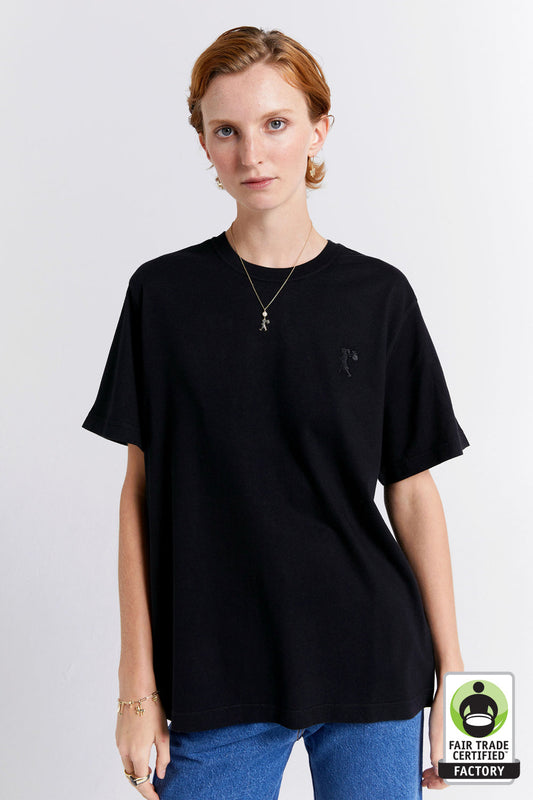 Embroidered Runaway Girl Classic Organic Cotton T-Shirt Black