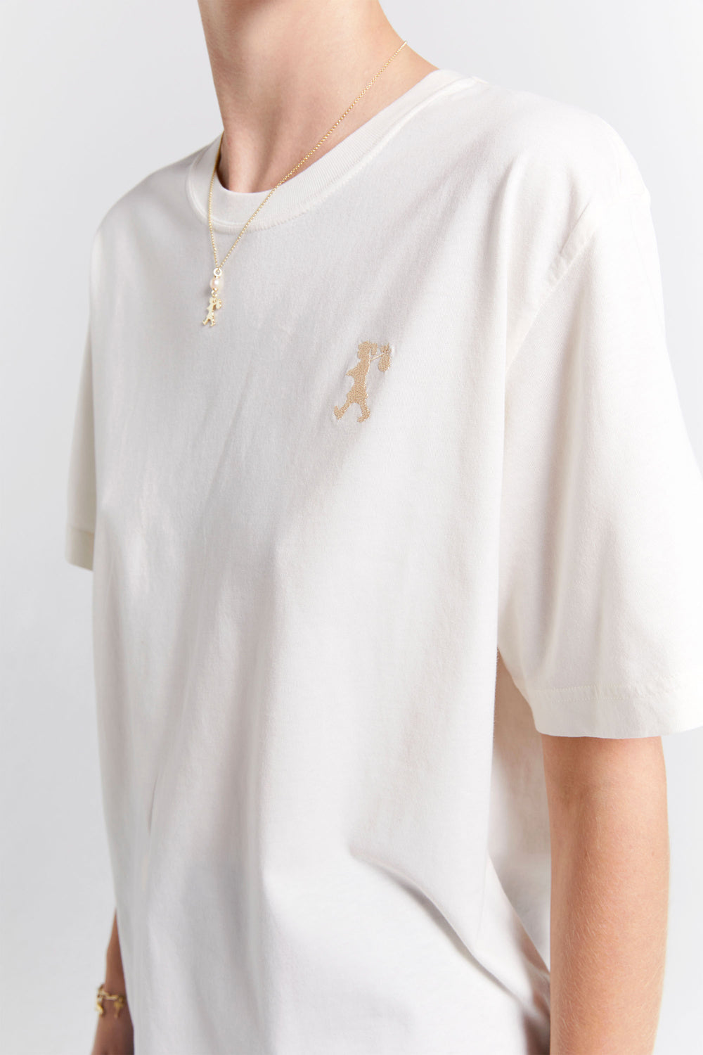 Embroidered Runaway Girl Classic Organic Cotton T-Shirt Ecru