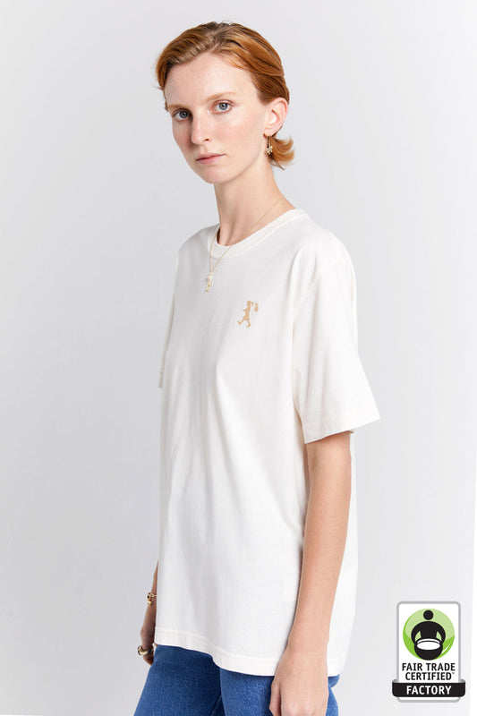 Embroidered Runaway Girl Classic Organic Cotton T-Shirt Ecru