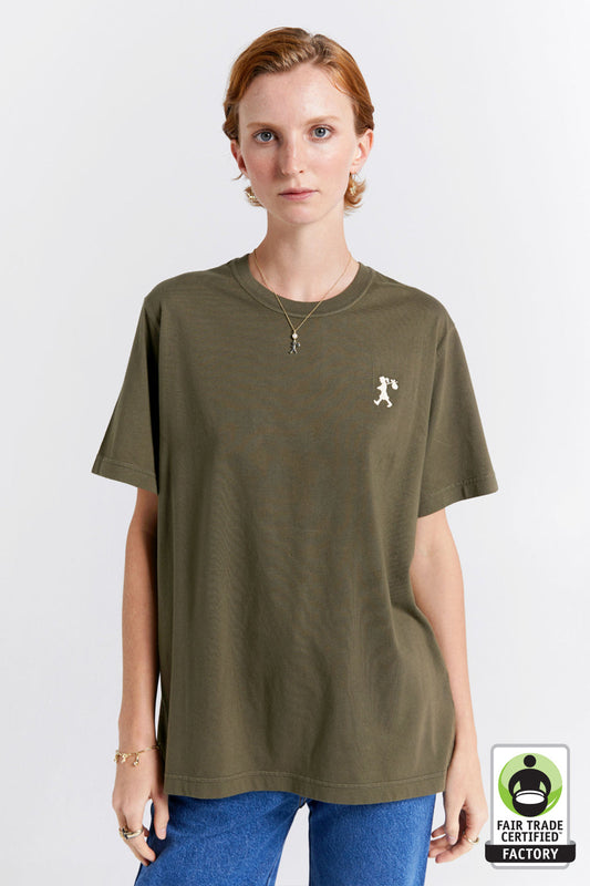 Embroidered Runaway Girl Classic Organic Cotton T-Shirt Hunter Green