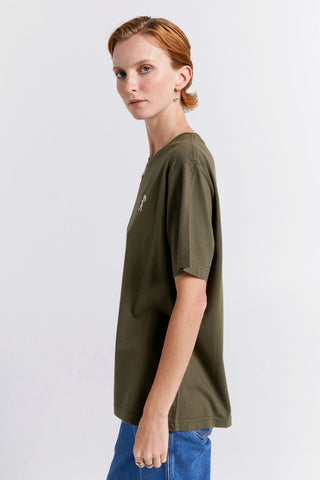 Embroidered Runaway Girl Classic Organic Cotton T-Shirt Hunter Green