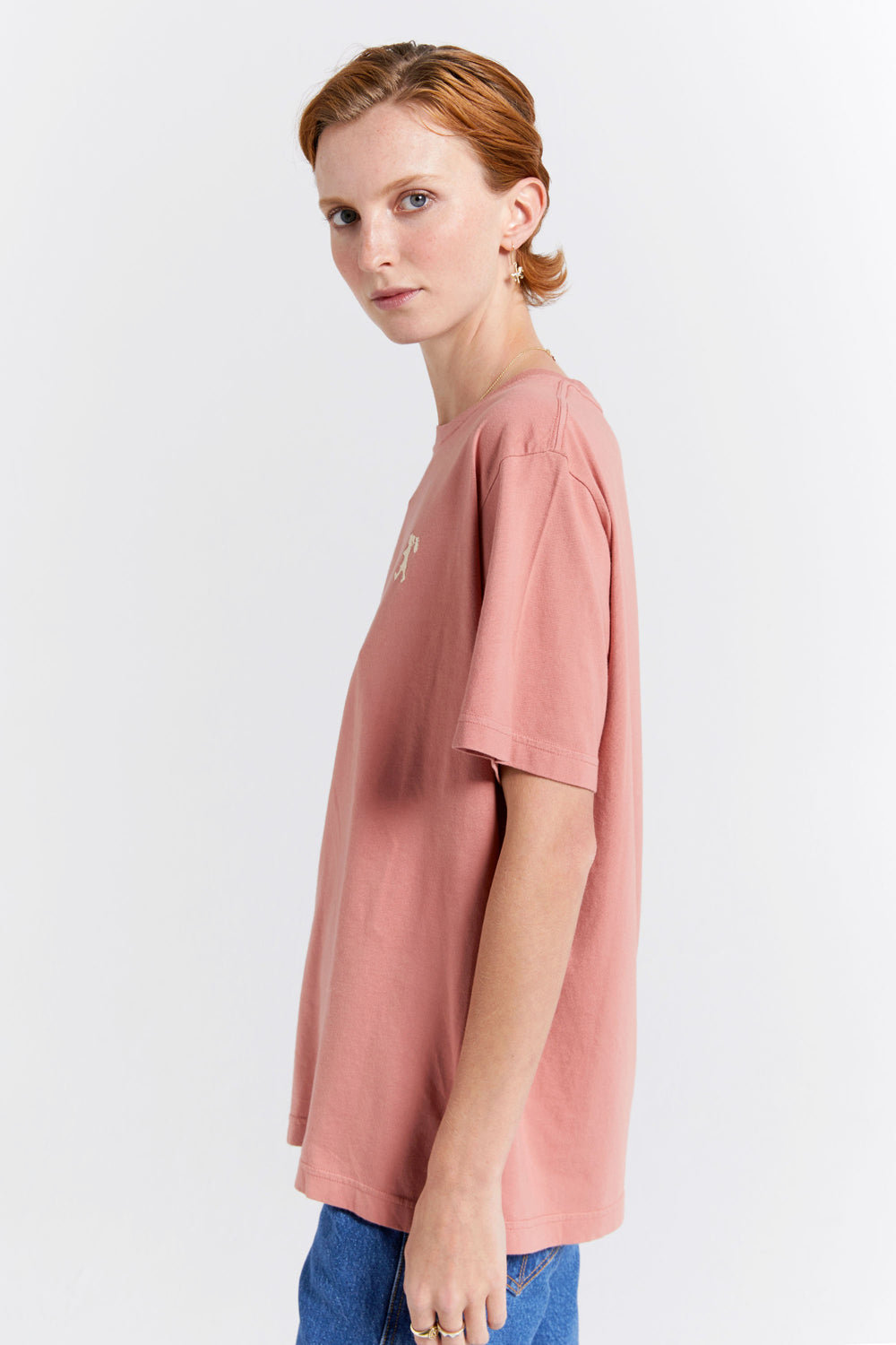Embroidered Runaway Girl Classic Organic Cotton T-Shirt Rose
