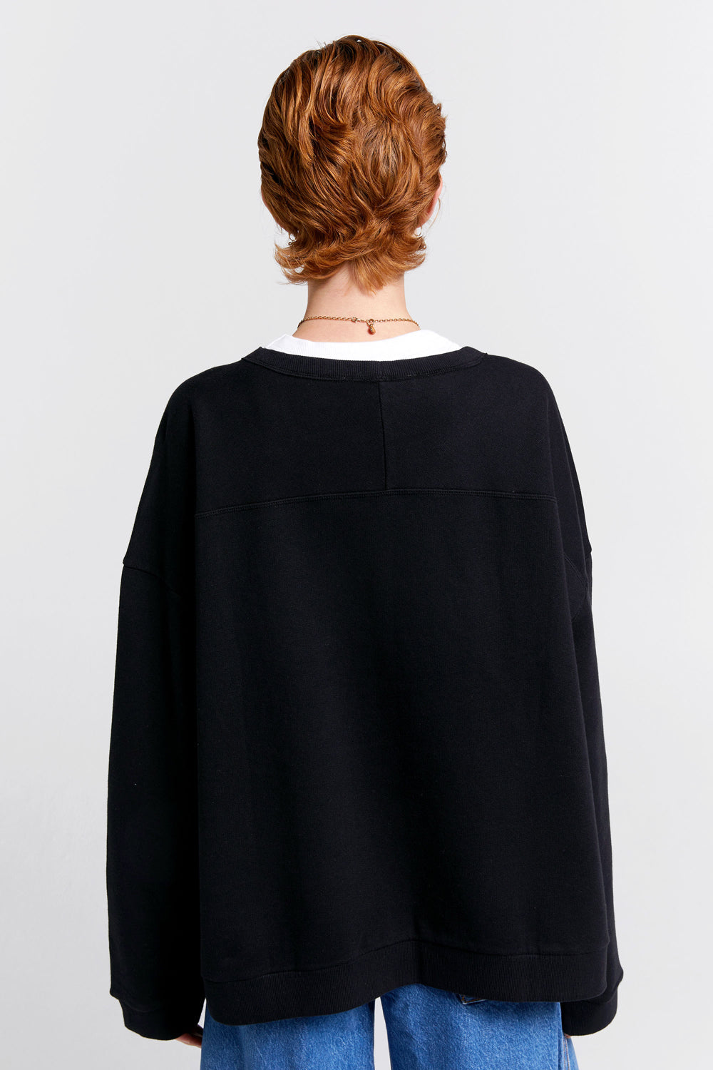 Embroidered Runaway Girl Organic Cotton Crewneck Sweatshirt Black