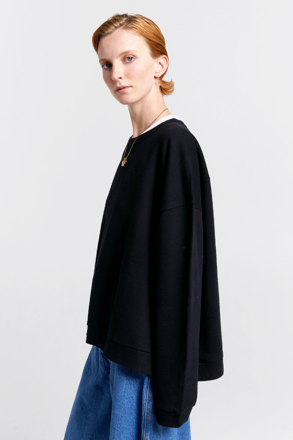 Embroidered Runaway Girl Organic Cotton Crewneck Sweatshirt Black