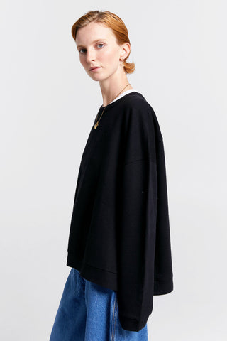 Embroidered Runaway Girl Organic Cotton Crewneck Sweatshirt Black