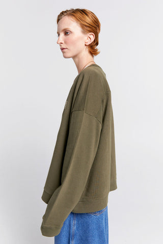 Embroidered Runaway Girl Organic Cotton Crewneck Sweatshirt Hunter Green