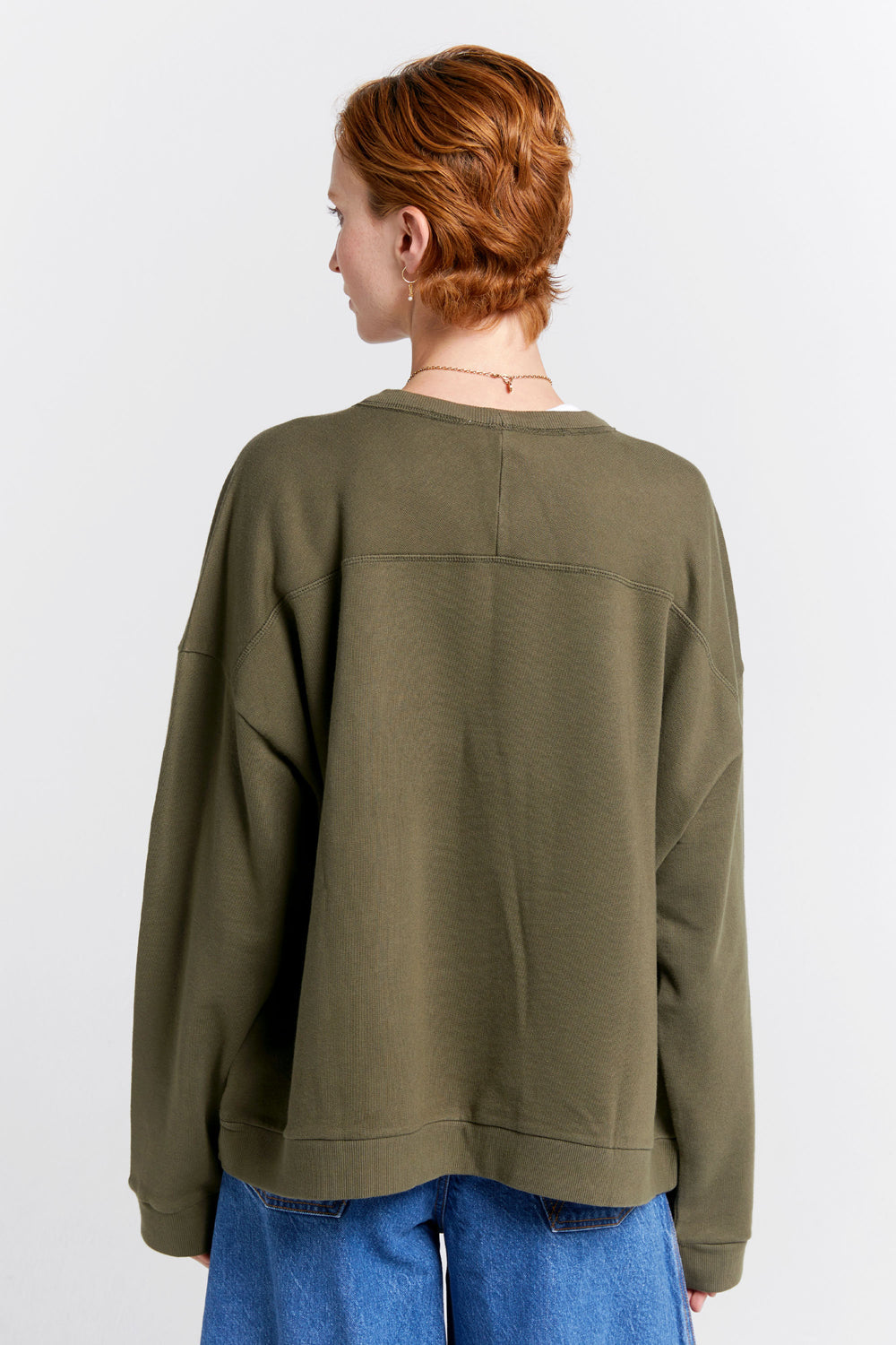 Embroidered Runaway Girl Organic Cotton Crewneck Sweatshirt Hunter Green