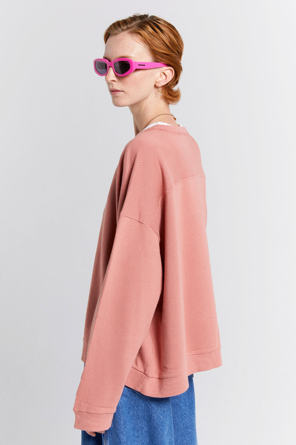 Embroidered Runaway Girl Organic Cotton Crewneck Sweatshirt Rose