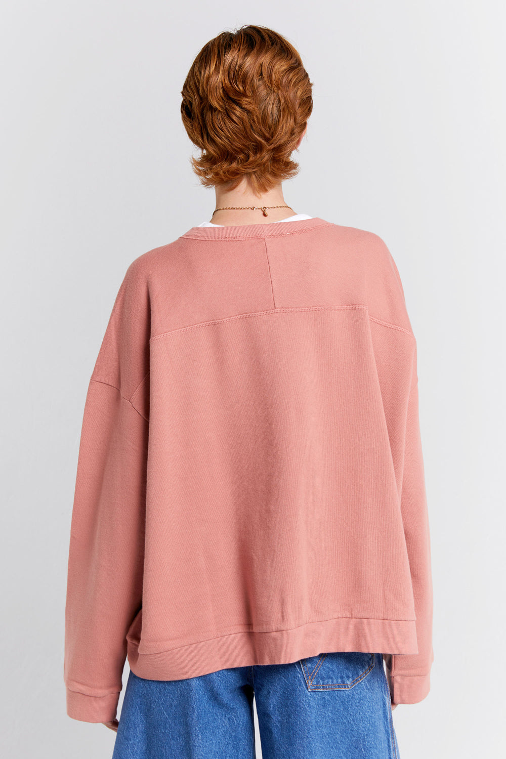 Embroidered Runaway Girl Organic Cotton Crewneck Sweatshirt Rose