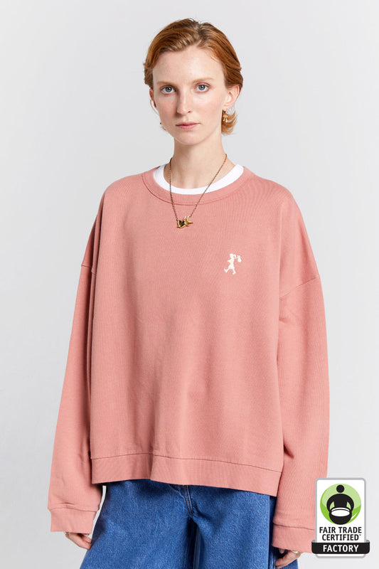 Embroidered Runaway Girl Organic Cotton Crewneck Sweatshirt Rose