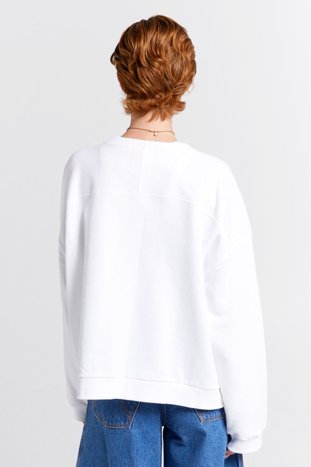 Embroidered Runaway Girl Organic Cotton Crewneck Sweatshirt White