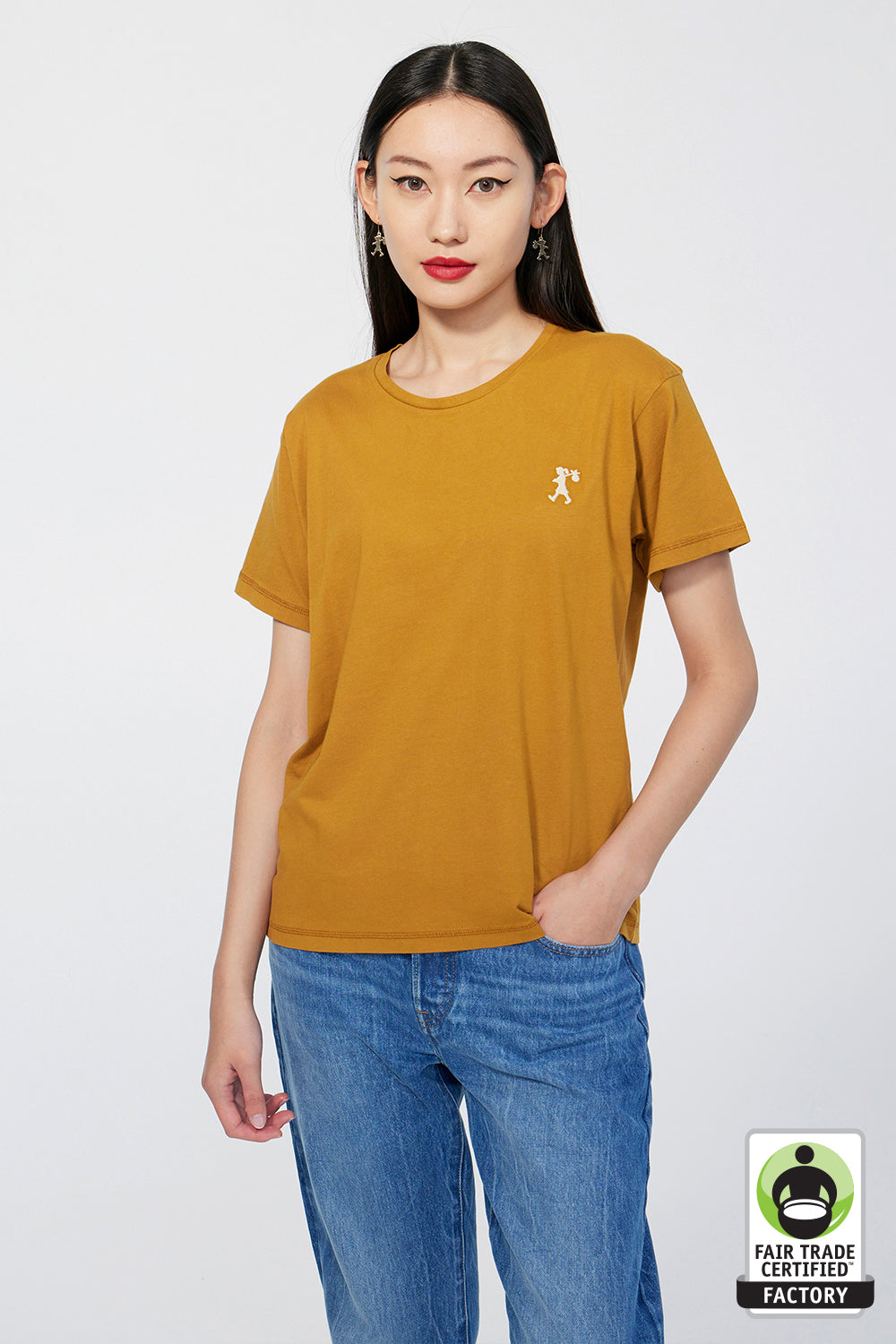 Embroidered Runaway Girl Organic Cotton T-Shirt Dijon