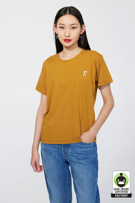 Embroidered Runaway Girl Organic Cotton T-Shirt Dijon