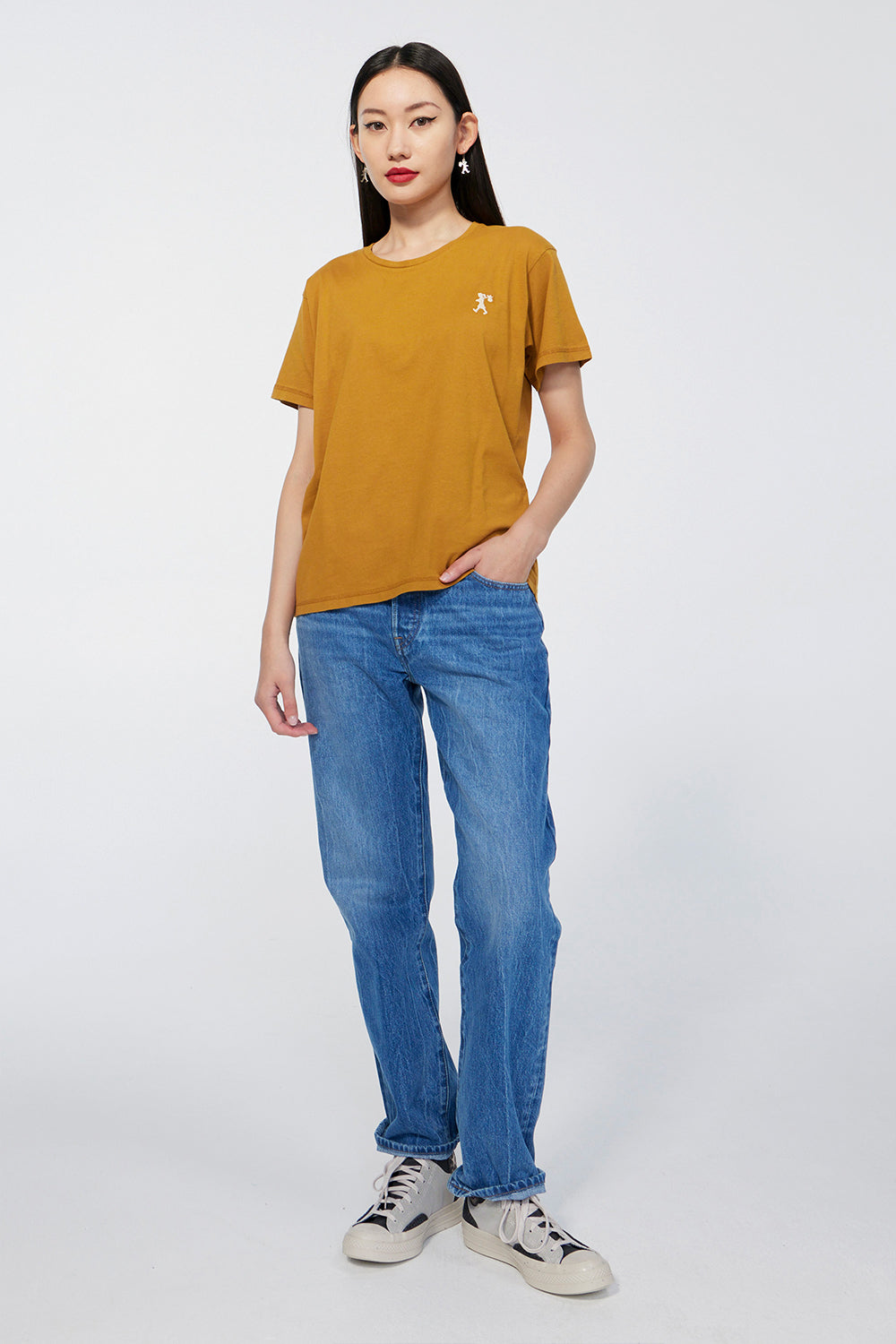Embroidered Runaway Girl Organic Cotton T-Shirt Dijon