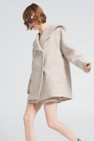 Karen Walker Rocking Horse Cropped Oversized Hoodie - Ecru/Mocha main image 1