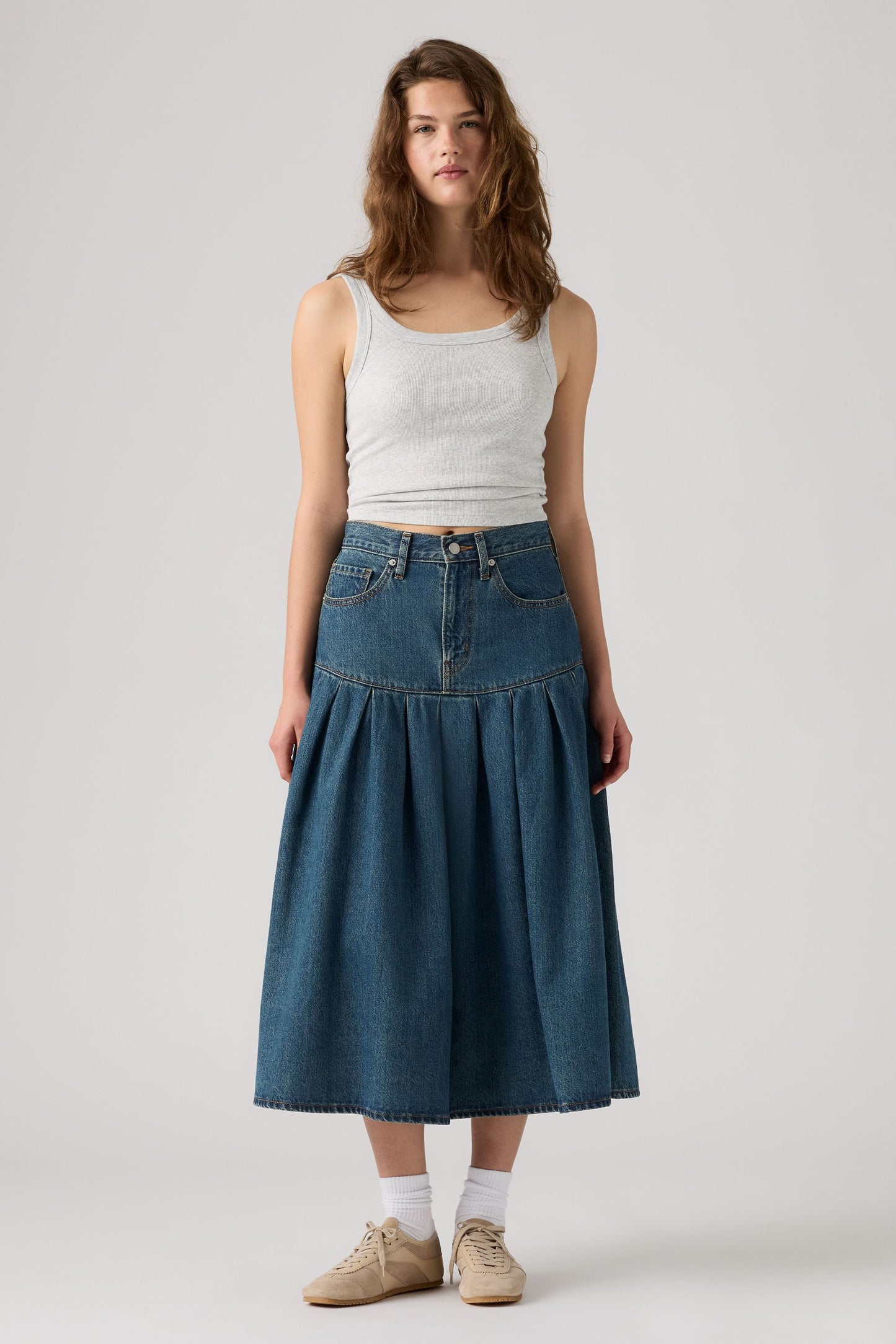 Yoked Pleated Skirt Claim My Heart Indigo