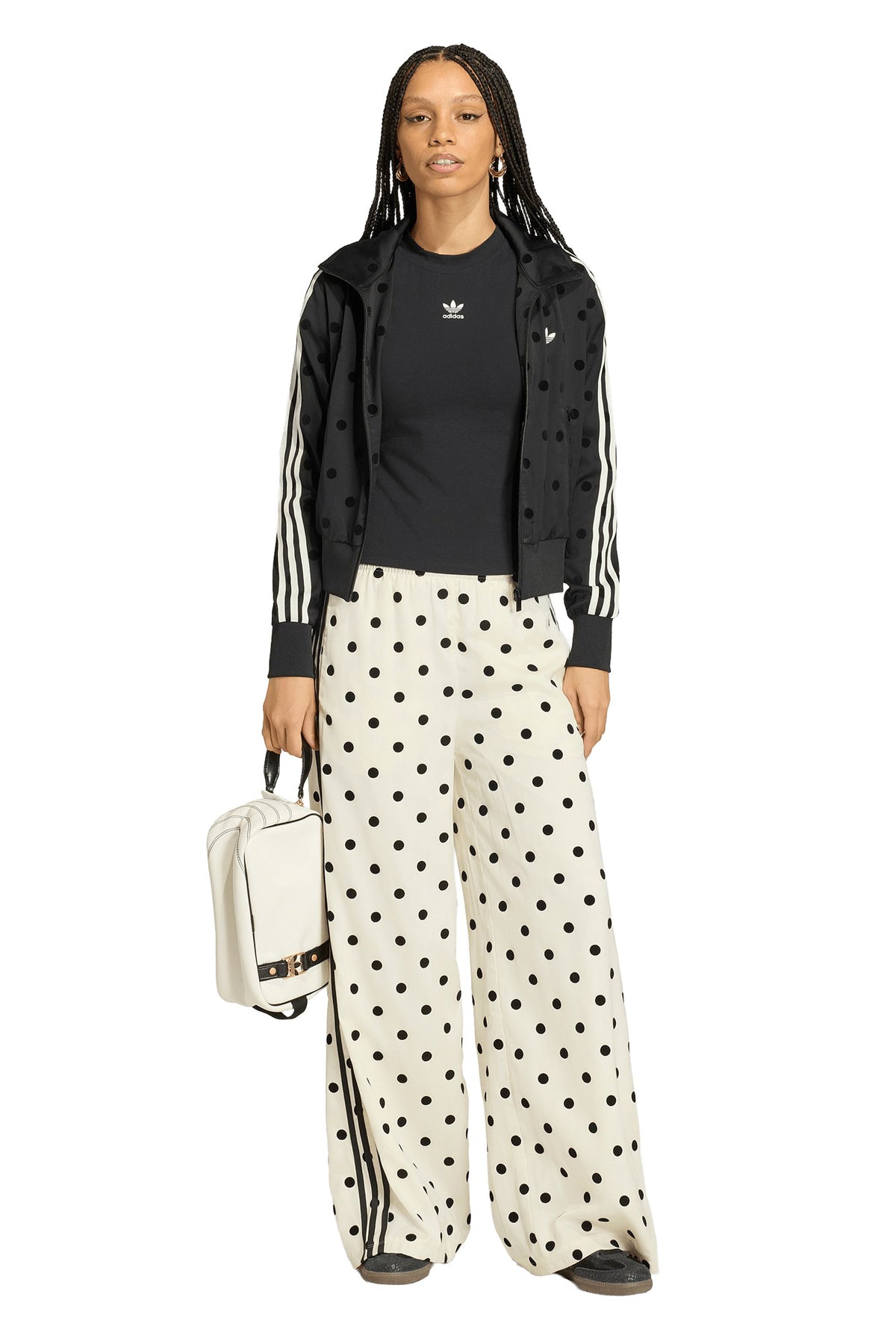 Satin Polka Dots Wide Leg Pant Off White