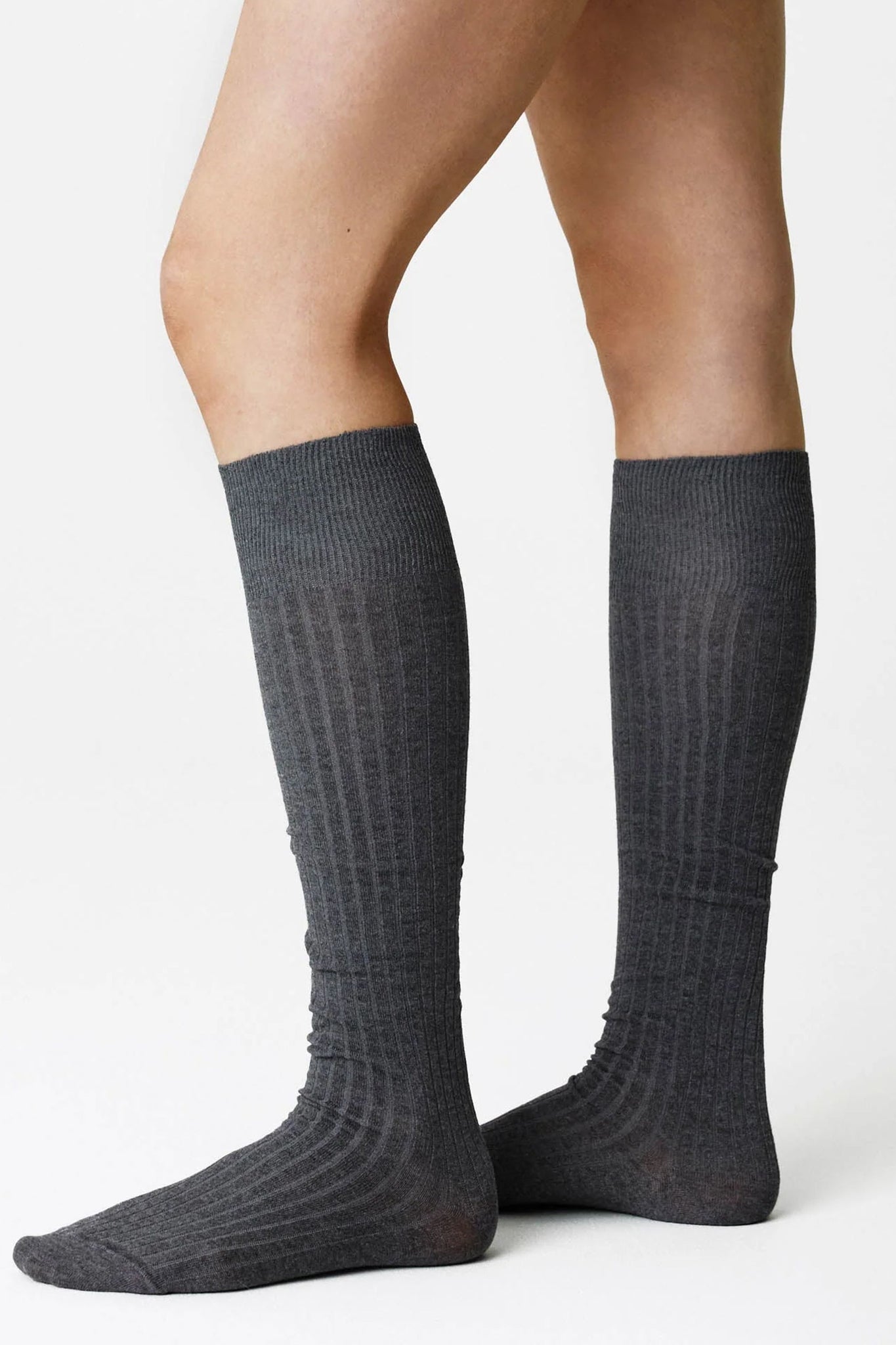 Louelle Ribbed High Sock Dark Grey Melange