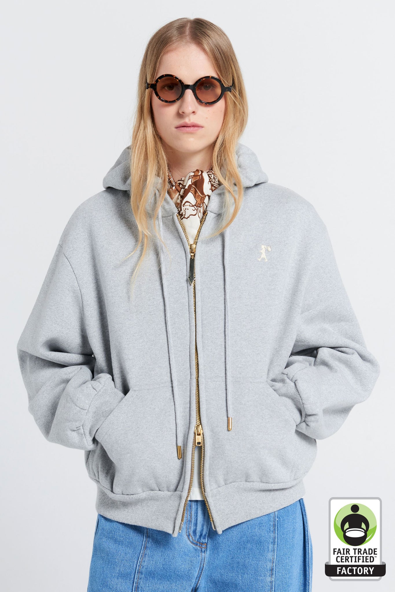 Rocking Horse Cropped Oversized Hoodie Grey Marle/Ecru
