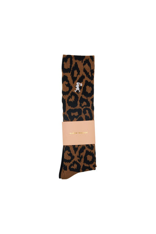 Leopard Kneehigh Socks 2 Pack Tan/Black