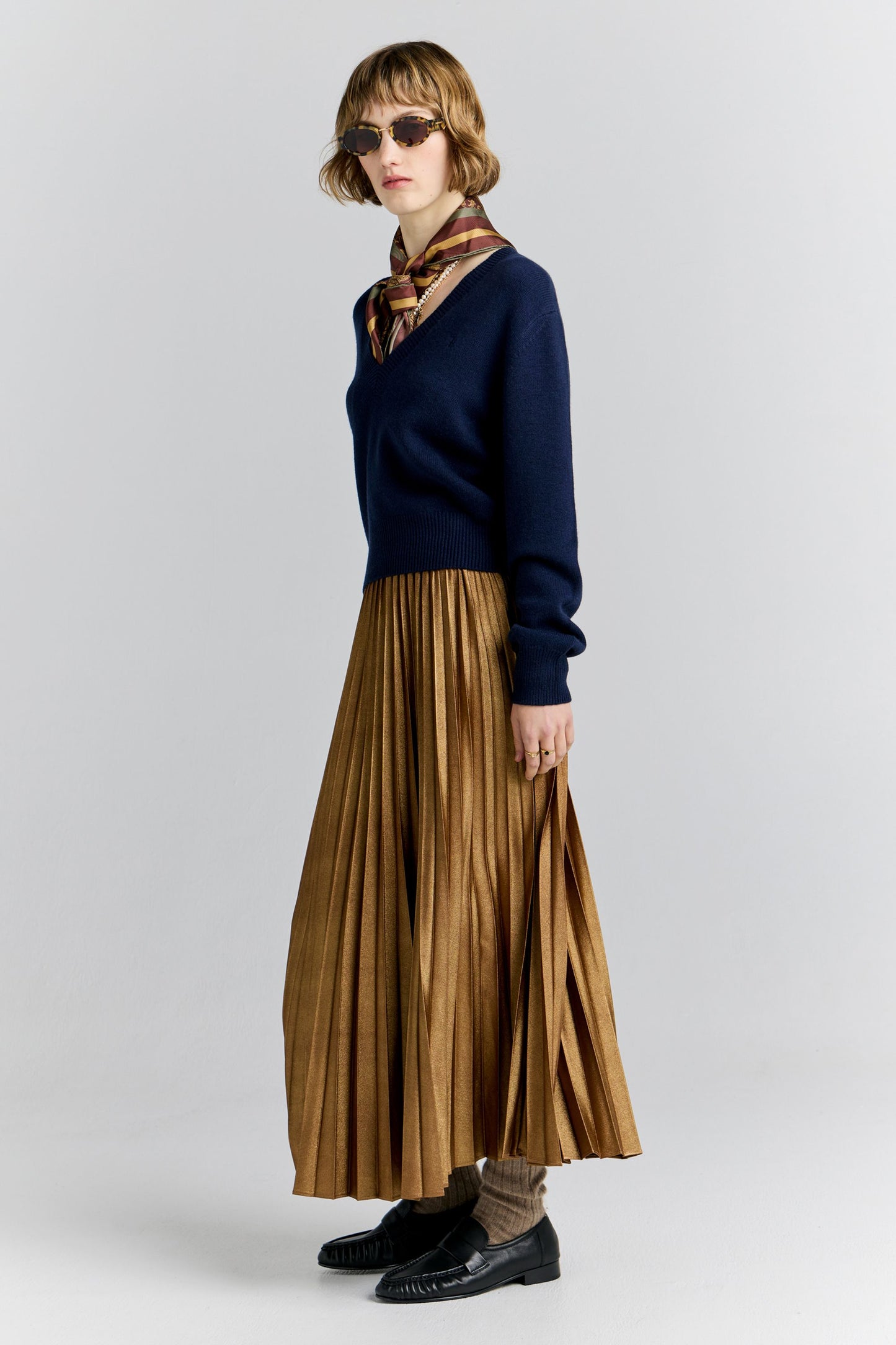 Metallic Sunray Pleated Skirt Antique Gold