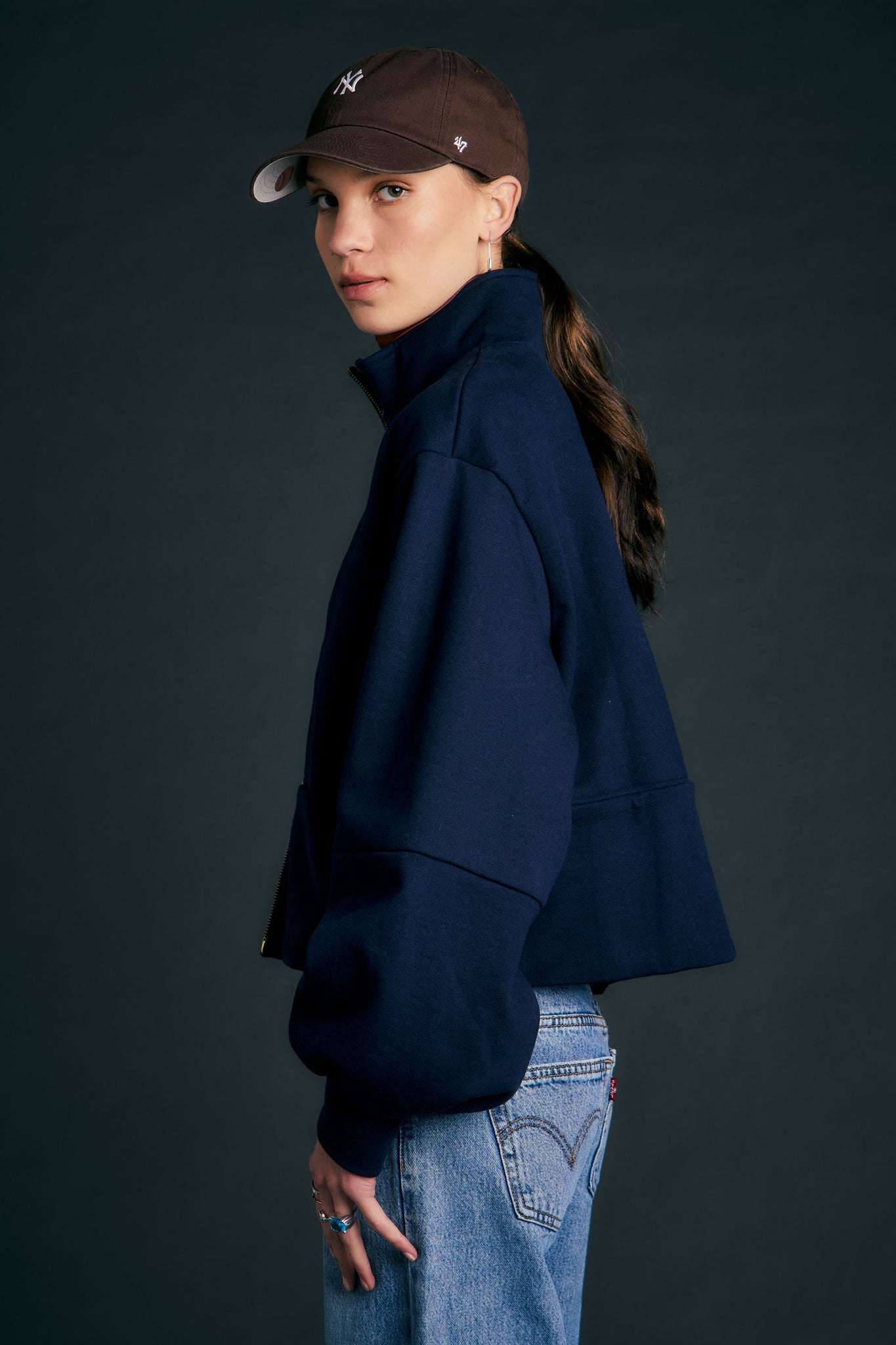 Runaway Zip Front Sweatshirt Navy