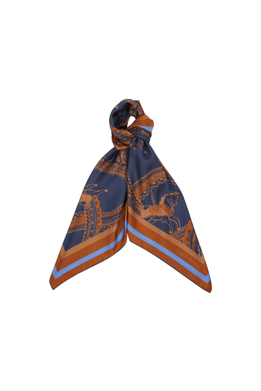 Carousel Classic Silk Scarf Navy Multi