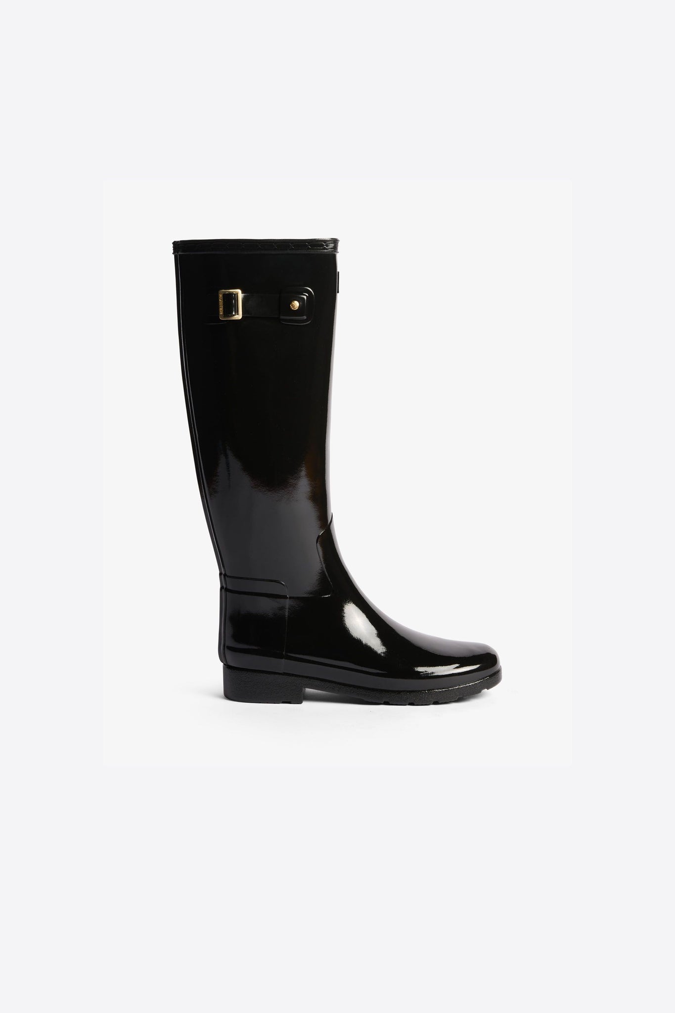 Refined Gold Trim Tall Gloss Boot Black