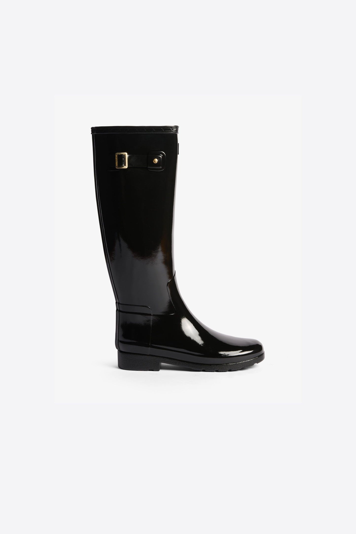 Refined Gold Trim Tall Gloss Boot Black