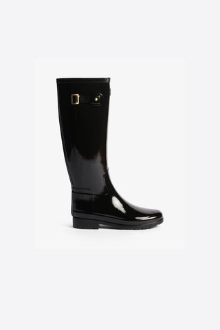 Refined Gold Trim Tall Gloss Boot Black
