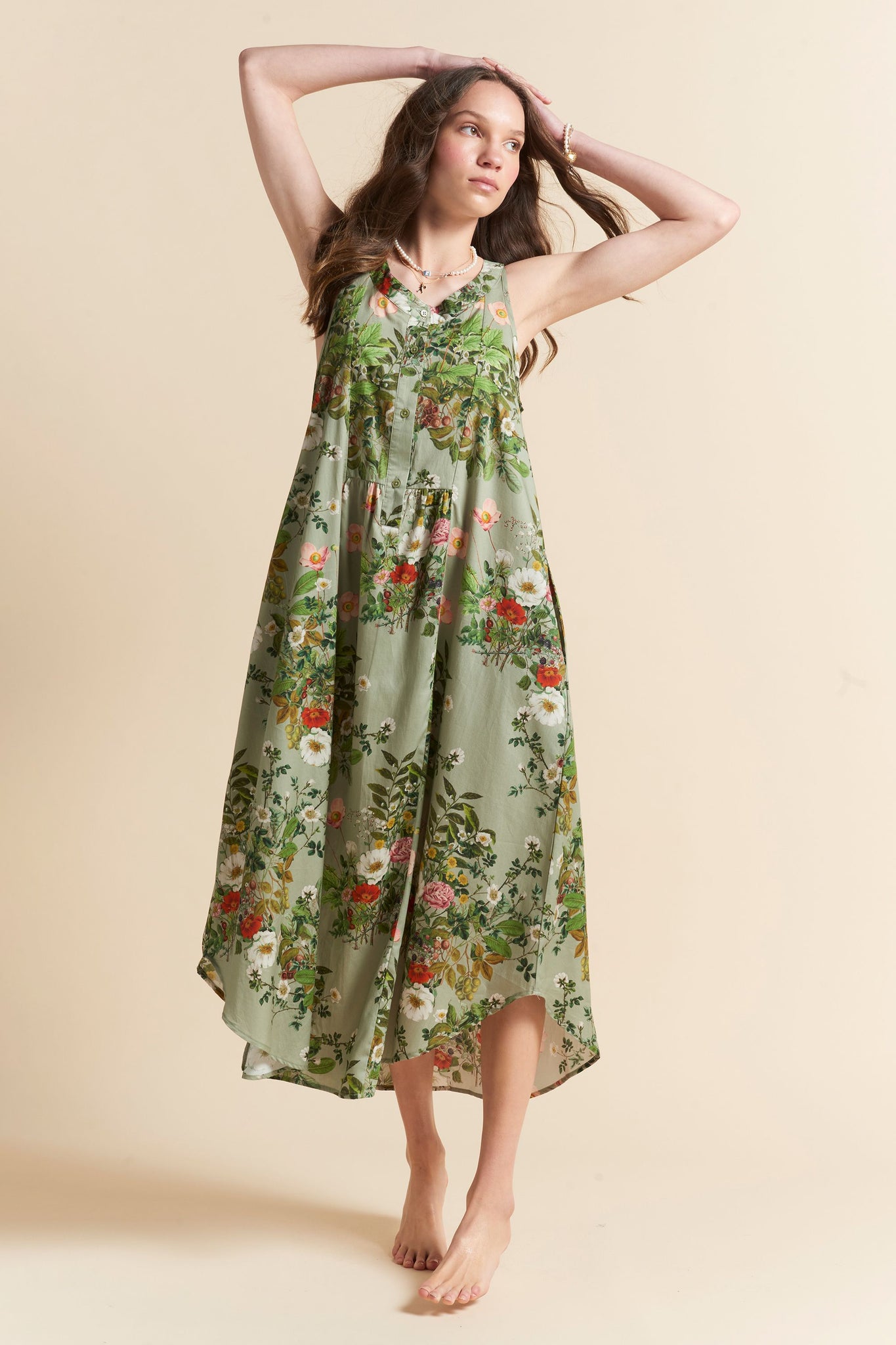 Love Letters Panel Front Nightie Sage