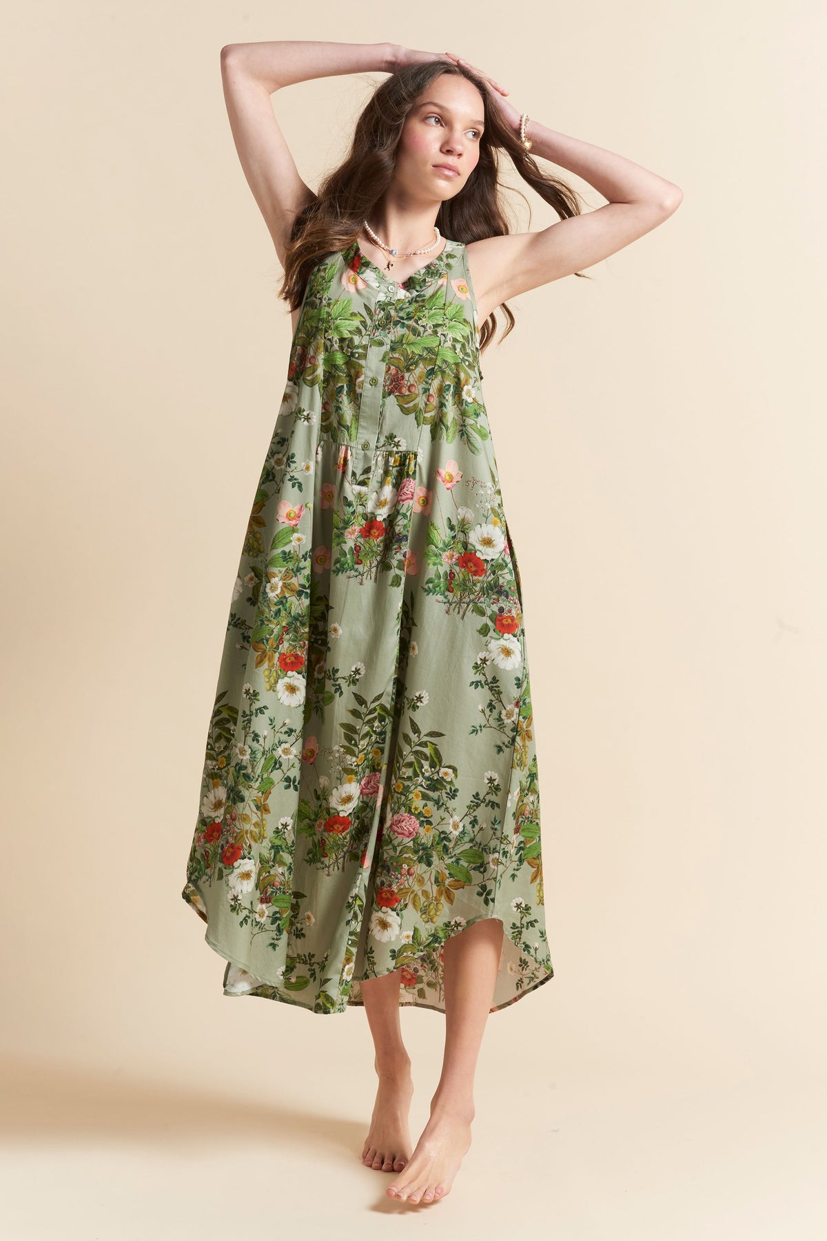 Love Letters Panel Front Nightie Sage