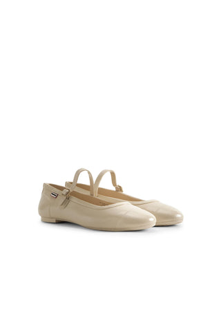 Refined Mary Jane Buckle Ballerina Gloss Canvas Cream