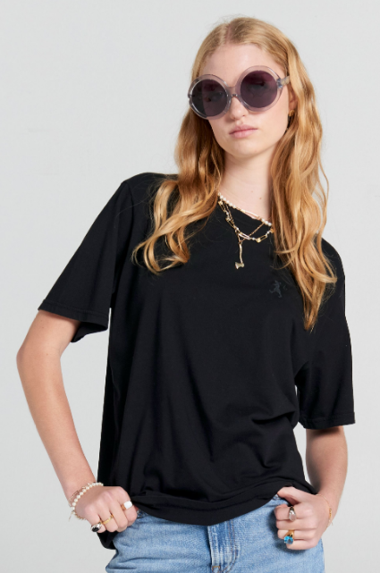 Embroidered Runaway Girl Classic Organic Cotton T-Shirt Black