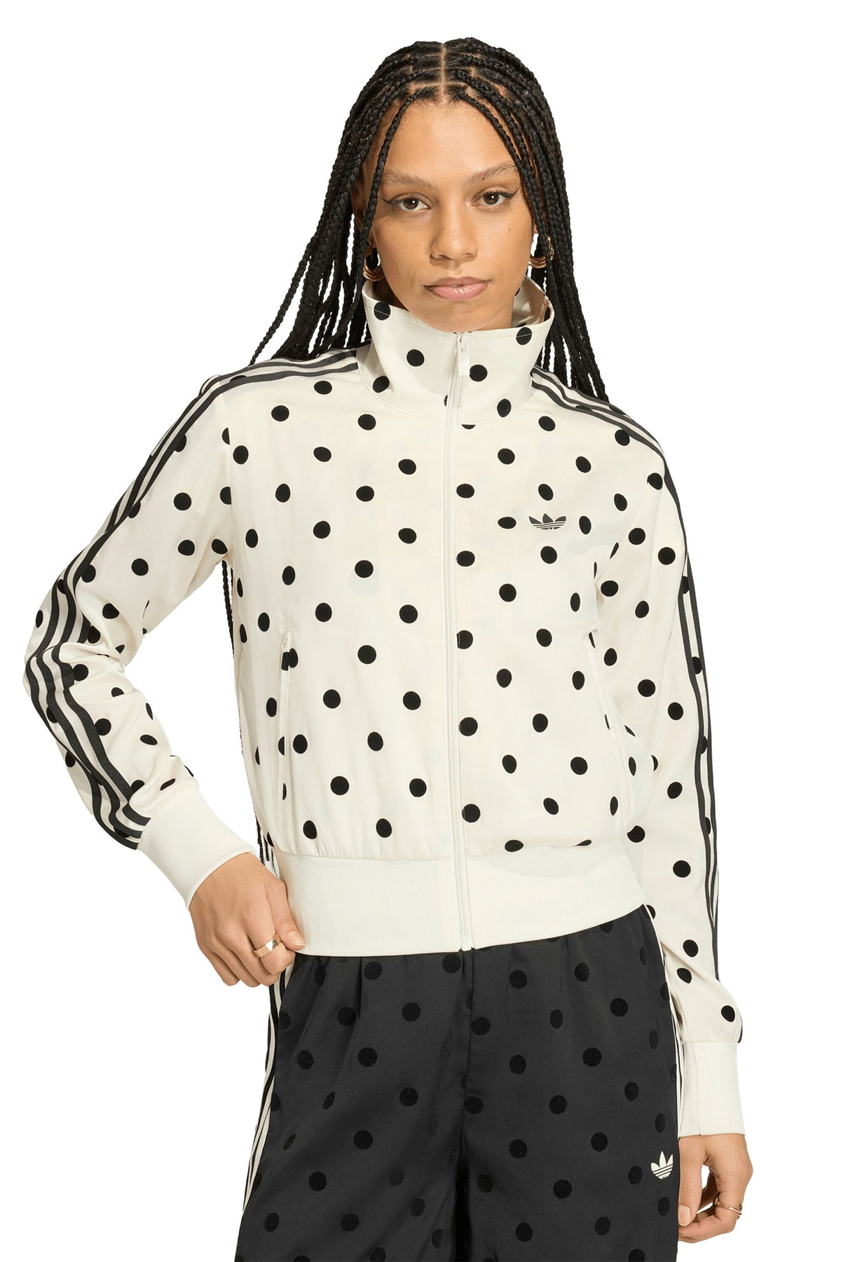 Satin Polka Dots Track Top Off White