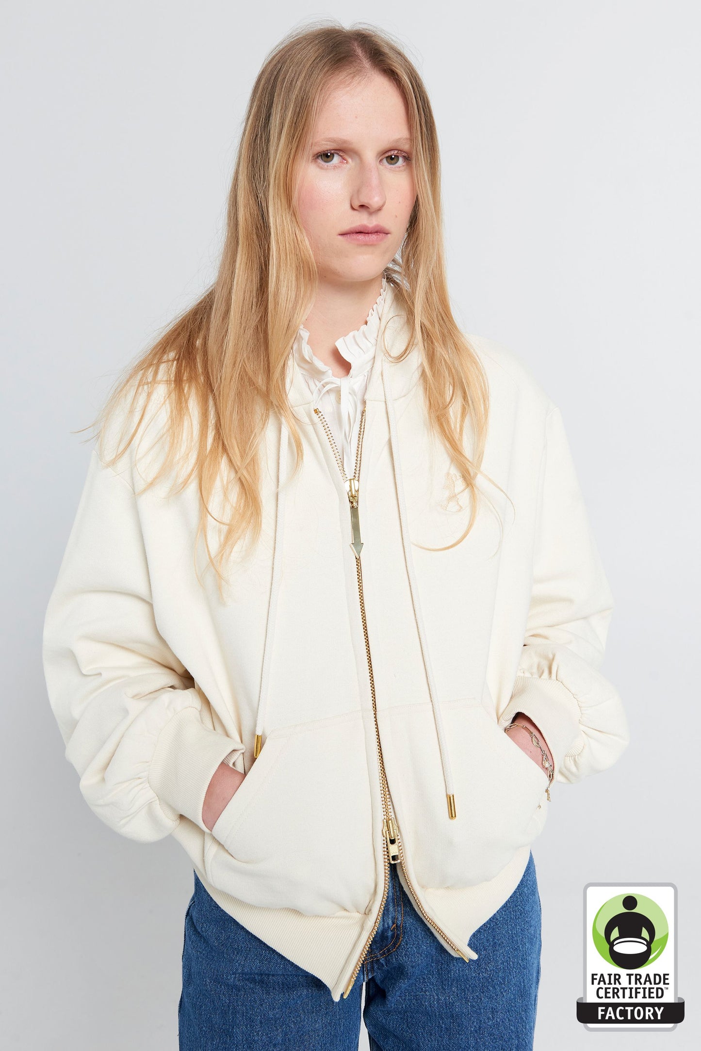 Runaway Girl Cropped Oversized Hoodie Ecru