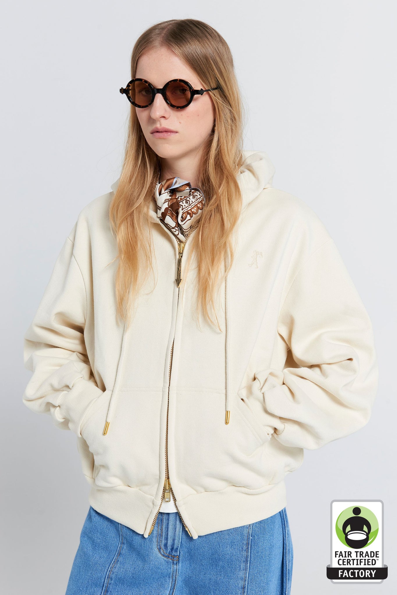 Rocking Horse Cropped Oversized Hoodie Ecru/Mocha