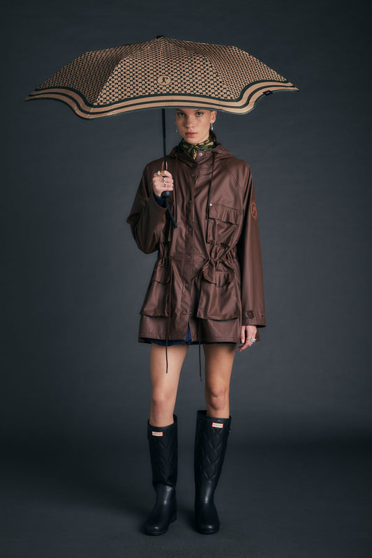 Metro Monogram Check Umbrella Tan