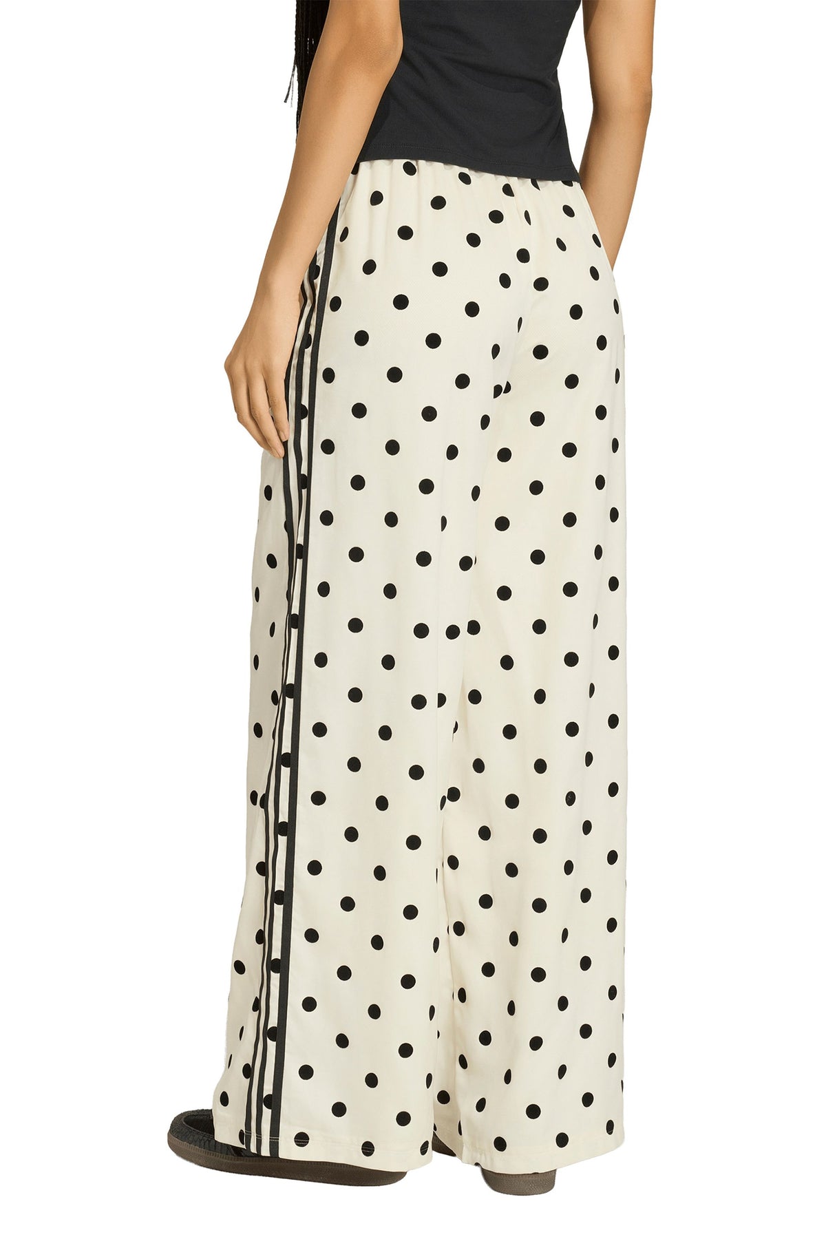 Satin Polka Dots Wide Leg Pant Off White