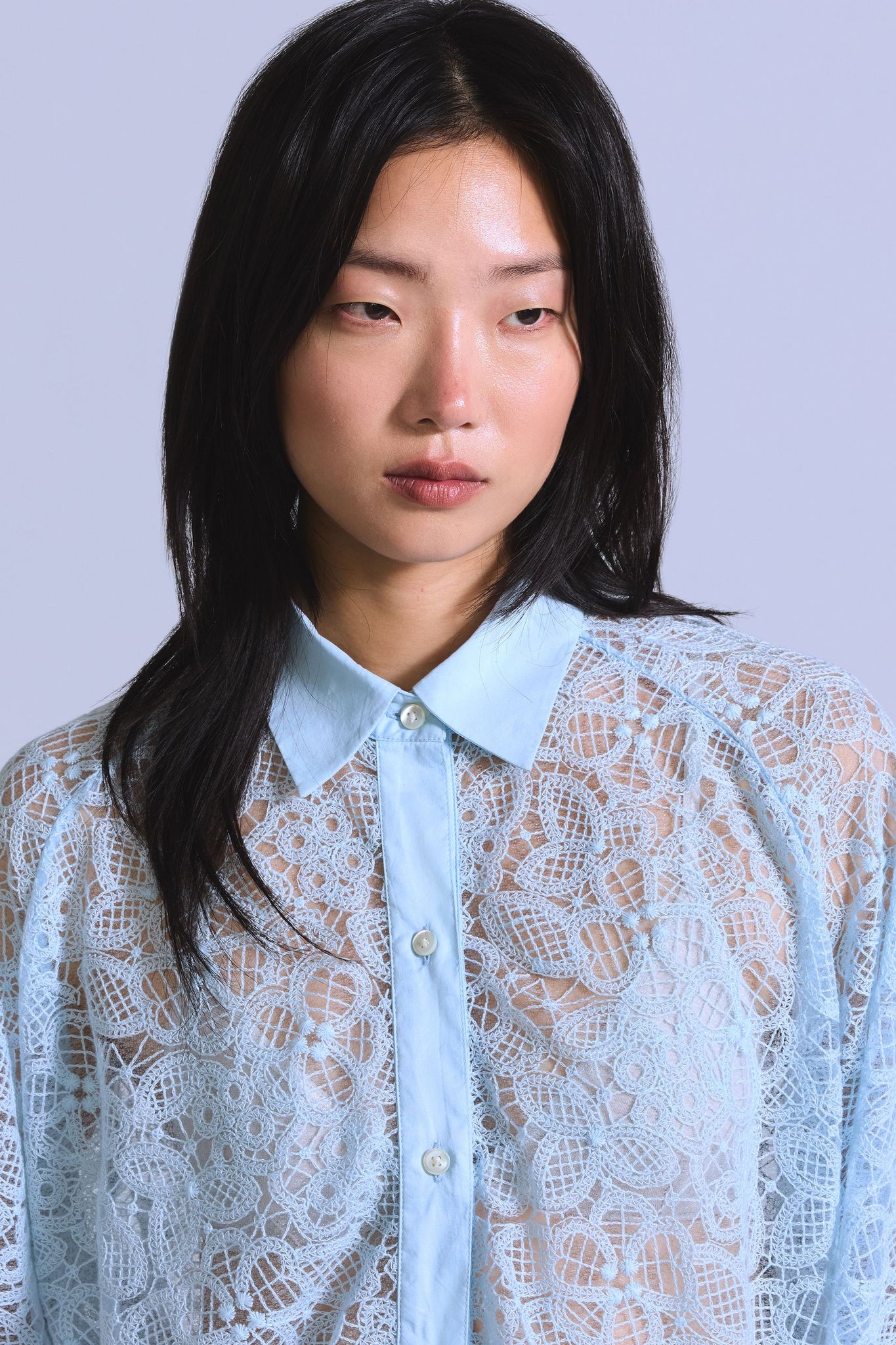 Blue Tab Lace Woven Shirt Ice Water Lace